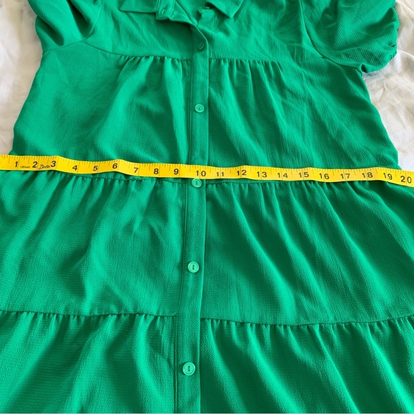 Monteau Emerald Green Tiered Collared Midi Dress Medium Button Pockets - Picture 10 of 11